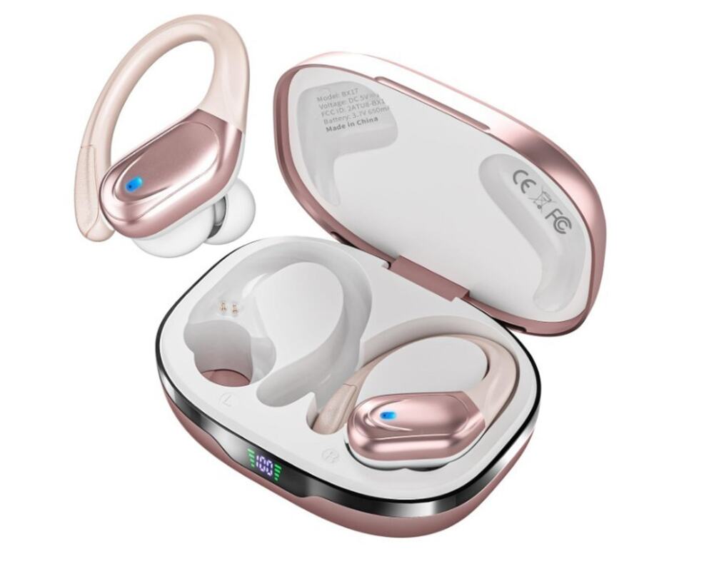 Haoyuya BX17 Wireless Sports Earbuds Rose Gold Ear Hook Sweatproof Charging Case